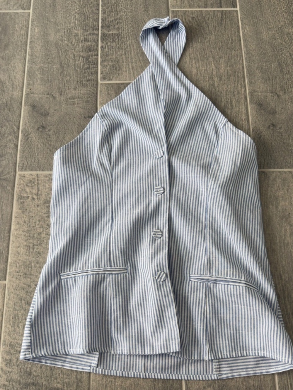 Forever 21 Cross Neck Blue & White Stripe Top